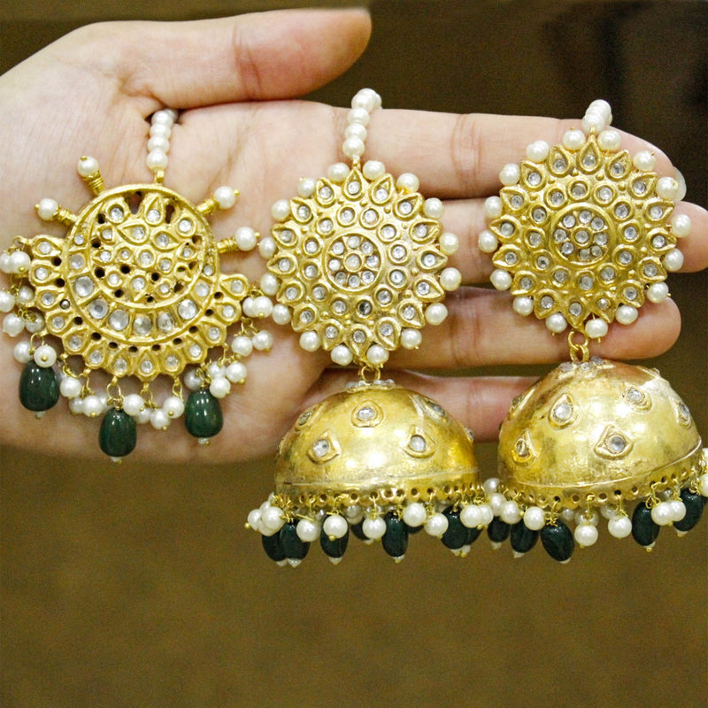 Thapah Kundan Oversize Jhumka Earrings with Tekka - Zee Collection pk